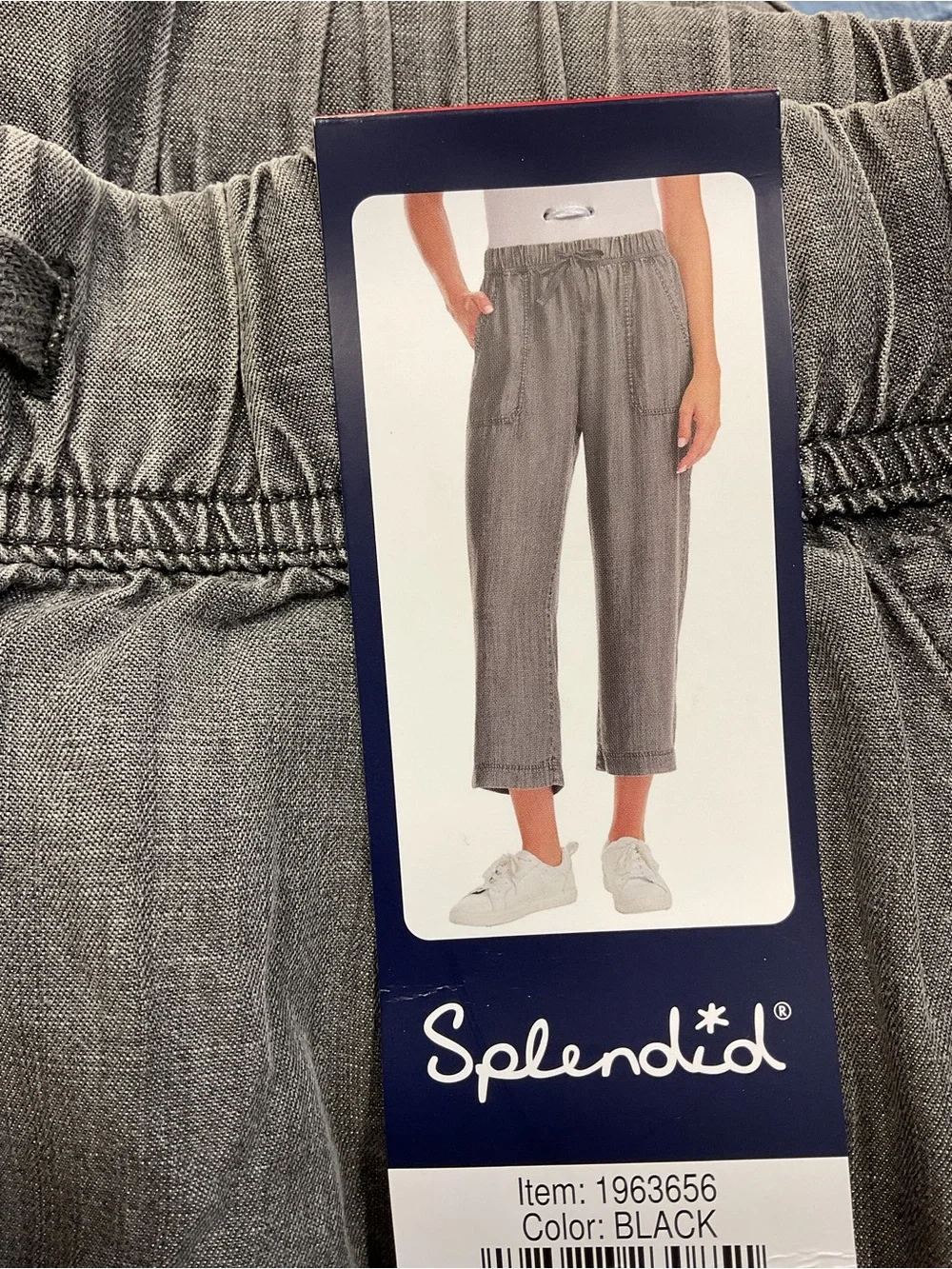 Splendid Black Relaxed Crop Drawstring Pants - Picture 2 of 3